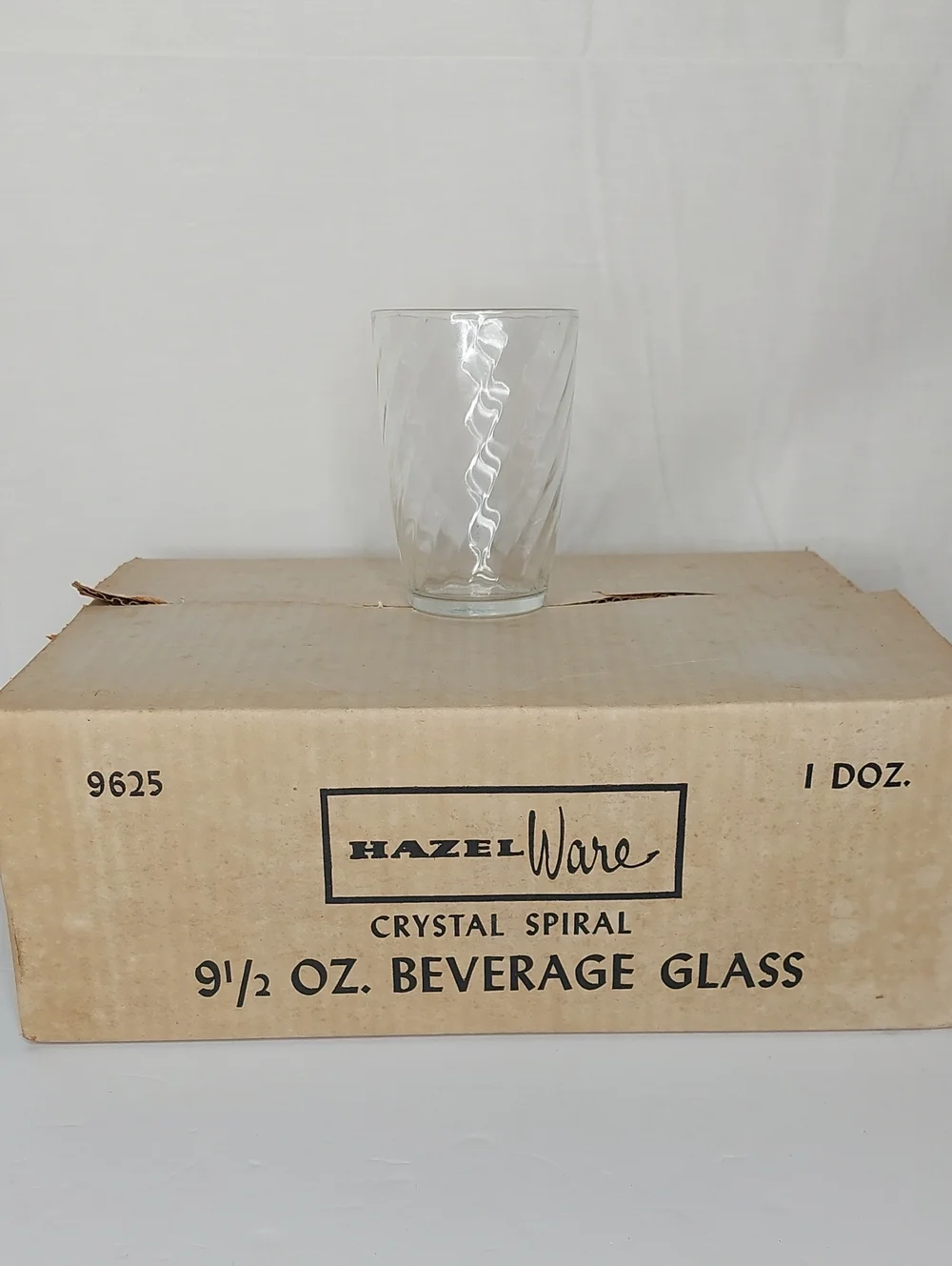 Vintage Hazel Wate Clear Swirl Glass 9.5 Oz Tumblers - Set of 12 New - Open Box